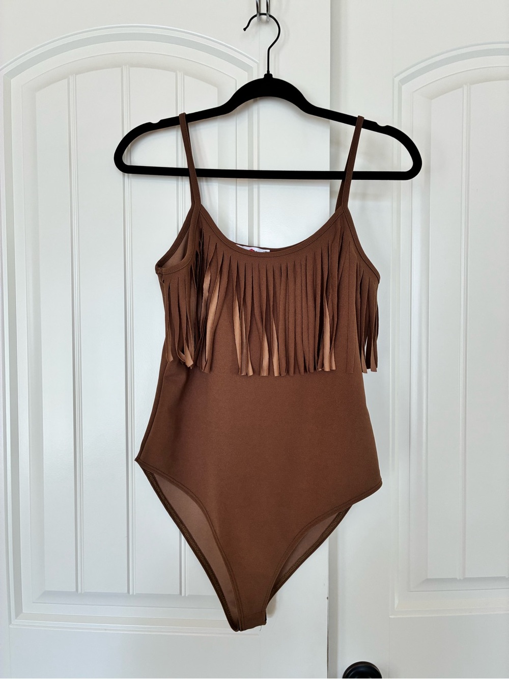Fringe Strap Bodysuit in Brown